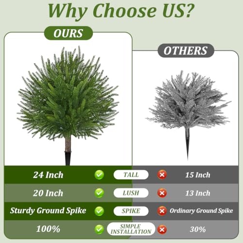 2 Pack 24'' Artificial Norfolk Topiary Ball Trees, Realistic Norfolk Pine Topiary with Spike Fake Ball Shrubs Plants Pot Fillers Outdoor Front Porch Door Garden Yard Decorations - color: Norfolk