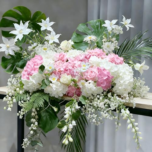 20 Pcs White and Pink Hydrangea Artificial Flowers Bulk, Faux Hydrangea Flowers Heads, Artificial Fake Silk Hydrangea Flowers with Stems, White Flowers Artificial for Decoration Wedding Décor - color: White Pink, size: 20 Pcs