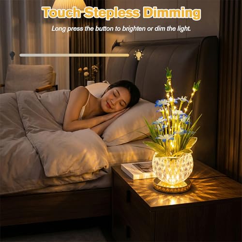 Flower Table Lamp, Mini Lily Table Decor with 3 Colors Dimmable, Artificial Flowers Night Light, Rechargeable Glass Lamp Small Desk Lamp for Party Holiday Home Decoration (Blue - Lily) - color: Blue - Lily