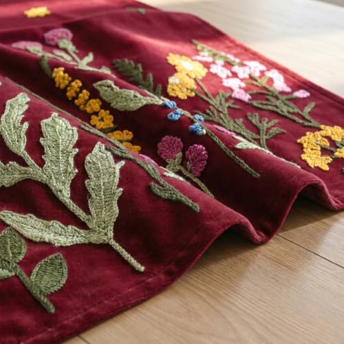 Artoid Mode Red Soft Chain Embroidery Wild Floral Christmas Table Runner, Seasonal Spring Kitchen Dining Table Decoration for Home Party Decor 13x72 Inch - color: Red, size: 13" x 72", Table Runner