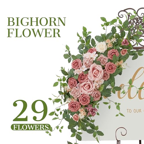 Ting's time Wedding Arch Flower Pack of 2 Artificial Silk Large Flower Swag Wedding Arches for Ceremony Reception Backdrop Floral Decor for Fall Wedding Party Ceremony (Dark Pink) - color: Pink