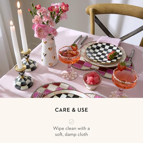 MACKENZIE-CHILDS Ceramic Heart Vase, Unique Decorative Vase, Short, Black-and-White Courtly Check - size: Short