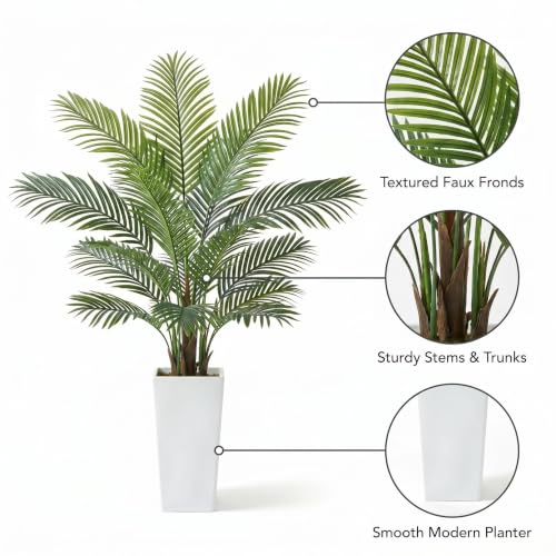 Garvee 5FT Artificial Palm Tree, Tall Faux Tropical Areca Plants with White Tall Planter, Fake Potted Tree with Lifelike Leaves for Indoor Living Room Bedroom Home Office Decor