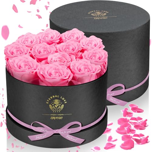 Impouo Forever Flowers, 12 Roses in A Box, Real Preserved Roses, Birthday Gift for Women, Mother's Day, Anniversary, Red Rose (Pink, 12 Rose) - color: Pink, size: 12 Rose