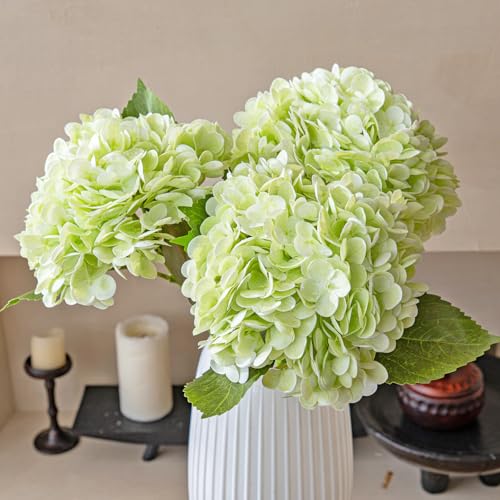 22" Large Real Soft Touch Artificial Hydrangea Flowers Bouquet Latex Hydrangeas for Wedding, Home, Office, Bridal Party Decoration Garden Office Room Table Centerpieces 3pcs Light Green - color: 3pcs Light Green