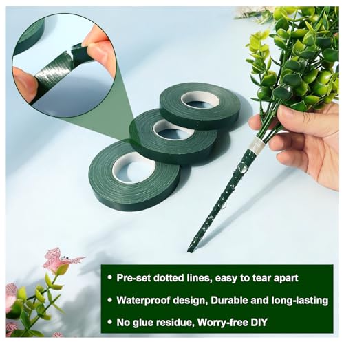DOMMARE Floral Tape Green Flower Tape, Flower Wrapping Waterproof Tape 2Pcs, Floral Bouquet Supplies for Bouquet Flower Arranging Flowers Stem Wrapping, Wedding Bouquet, Wreath, 1/2 Inch 32 Yard - color: 2Pcs Green, style: Waterproof & Sticky