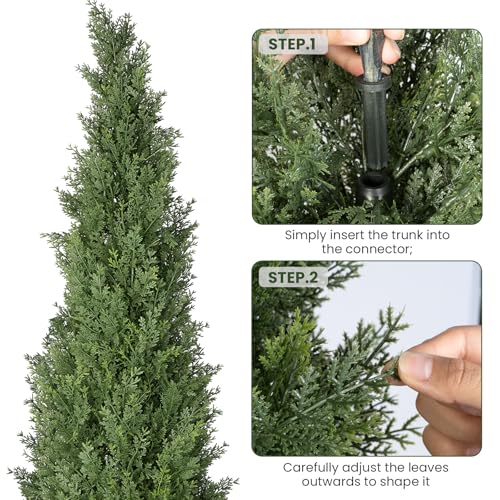 4FT Artificial Cypress Trees 2 Pack Faux Topiary Plants for Outdoor Indoor Home Decor Fake Shrubs for Front Porch Office and Commercial Space - color: Cedar Trees 4ft