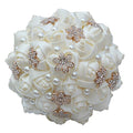 S_SSOY Wedding Bouquet Bride Bridal Brooch Bouquets Bridesmaid Ivory Cream Gold Bouquet Diamond Pearl Ribbon Valentine's Day Confession Party Church with Free Corsage Flower, 18x25cm - size: 18x25cm