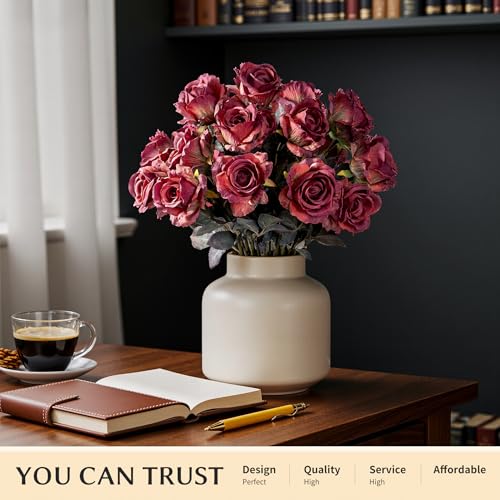 Artificial Flowers Artificial Roses 23.2In Fake Roses Long Stem Artificial Flowers for Tall Vase Silk Rose Suitable for Indoor Decoration Wedding Party Decor DIY Bouquet Autumn (20PCS,Red) - color: Red