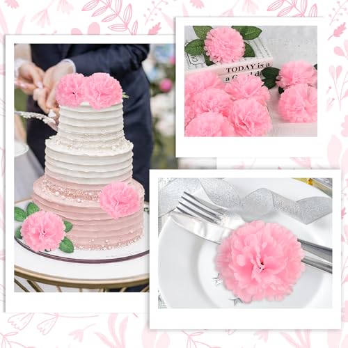 108pcs Carnation Head Flowers with Stem, Pink Artificial Flowers Carnations, 3.5" Silk Carnation Fake Flower for Funeral Arrangements Wedding Bouquets Centerpieces Cemetery Wreaths Grad Party Decor - color: Pink