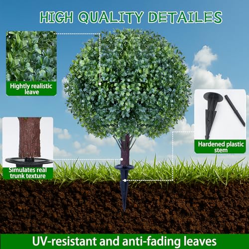 24" Artificial Boxwood Topiary Ball Tree Set of 2, UV & Fade Resistant Faux Evergreen Shrubs, Fake Plants for Indoor Outdoor Front Porch Garden Decoration - color: Boxwood