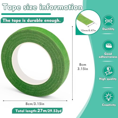 Flower Tape, Floral Tape for Bouquets, 1/2inch Green Flower Tape for Bouquet Stem Wrap Floral Arranging Craft Projects Corsages, Wedding Bouque - color: Light Green