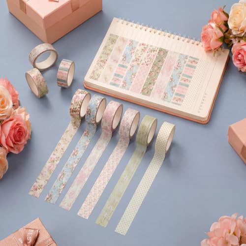 12 Rolls Watercolor Floral Washi Tape Set 15 mm Vintage Flower Decorative Masking Tape for Summer School Arts DIY Craft Scrapbook Journal Supplies Gifts(Vintage Pink,Rose) - color: Vintage Pink, style: Rose