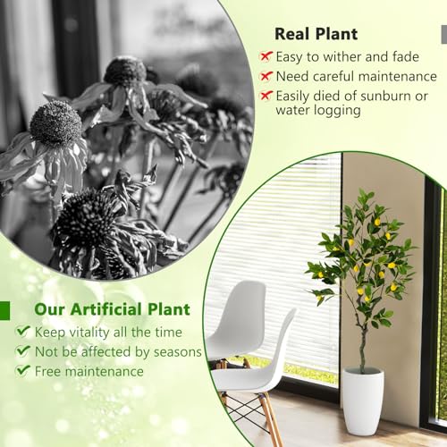 Goplus Artificial Lemon Tree, 48" Tall Fake Lemon Plant, Pre Potted Faux Lemon Tree with Cement Pot, Plastic Lemon Fruit Tree for Home Decor Living Room Office