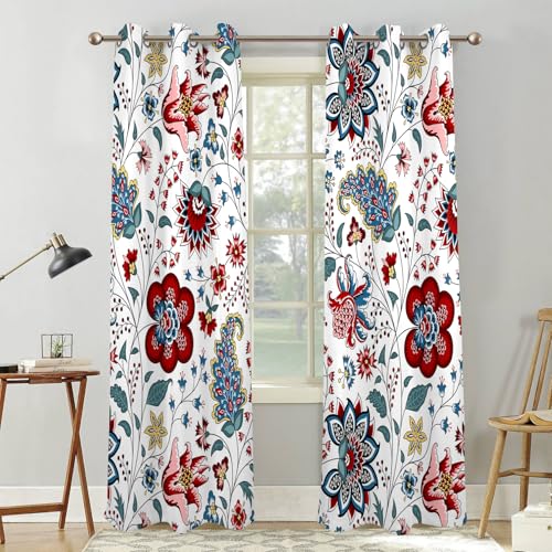 Renaiss Boho Floral Blackout Curtains, Bohemian Flower Plant Print Thermal Insulated Bedroom Window Curtains, Botanical Art Window Curtains for Kitchen, 45" L x 29" W 2 Panel Set - color: Bohemian, size: 29"W x 45"L (Pack of 2)
