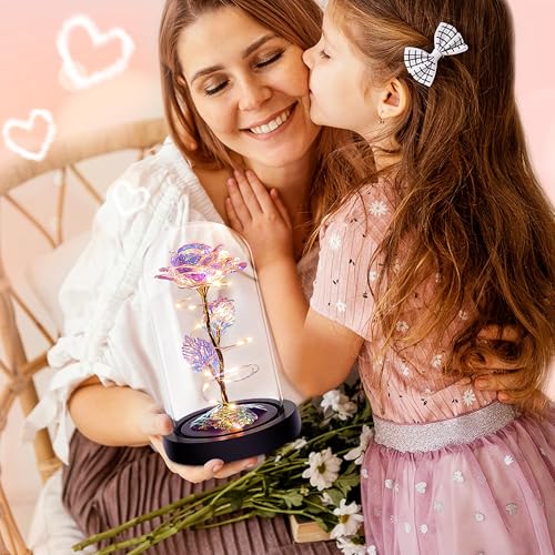 Childom Mothers Day Flowers Gifts for Mom Grandma,Birthday Gifts for Women,Valentines Gifts for Her,Mom,Women,Wife,Grandma,Light Up Rose in Glass Dome,Colorful Rainbow Mothers Day Flowers for Delivery - color: Rainbow Medium