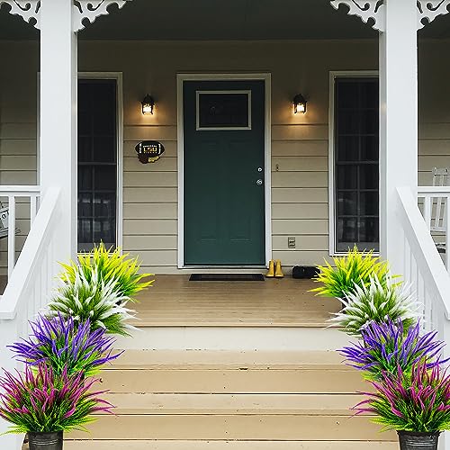 12 Bundles Outdoor Artificial Plants Flowers UV Resistant Fake Grass Plants Tropical Faux Bushes Shrubs for Home Front Porch Outside Planter Garden Landscape Décor - color: White Setaria, size: 12 Pcs