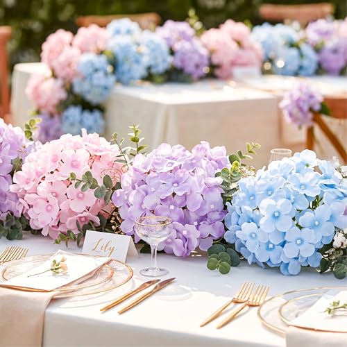 Auihiay 64Pcs Hydrangea Artificial Flowers Bulk, Faux Hydrangea Flowers Heads with Stems for Wedding Centerpieces Baby Shower Living Room Dining Table Bridal Shower Graduation Decor (Mixed Color) - color: Mixed Color