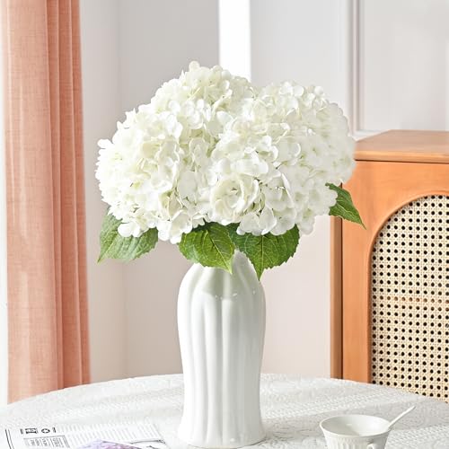 MARTINE MALL 4Pcs 21in Hydrangea Artificial Flowers, Latex Real Touch Hydrangeas Lifelike Large Hydrangea Flowers for Home Decor Party Arrangements Wedding Bouquets Centerpieces (White) - color: White, size: 4Pcs