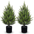 Briful 17.7'' Artificial Cedar Topiary Tree in Black Pot – Set of 2 Lifelike Evergreen Faux Plant for Outdoor Indoor Home, UV Resistant, Potted Fake Cypress Shrub for Farmhouse Living Room Décor