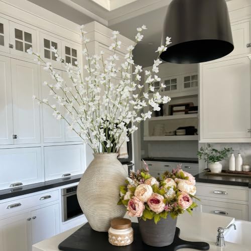 6 Pcs Artificial Forsythia Branches Fake Wildflowers White 41" Silk Flowers with Long Stems Faux Spring Flowers for Tall Vase Indoor Home Decor Dining Table Centerpieces Party Wedding Outdoor - color: White