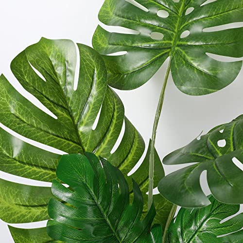 Zeyune 24 Pcs Artificial Palm Leaves Bulk with Faux Stems Large Fake Monstera Leaf for Palm Sunday Wedding Artificial Turtle Leaf Tropical Greenery Plant UV Resistant Hawaiian Jungle Party