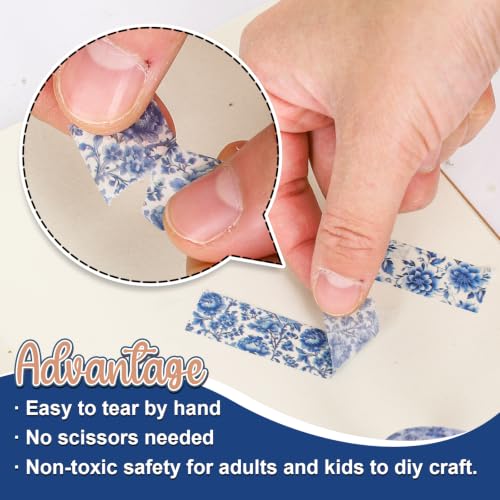FYSUIMU 12 Rolls Blue Floral Washi Tape Chinoiserie Flower Bird Decorative Masking Tape Set Blue White Toile Wrapping Paper Tapes for Scrapbook Journal DIY Art Crafts - style: Blue Floral