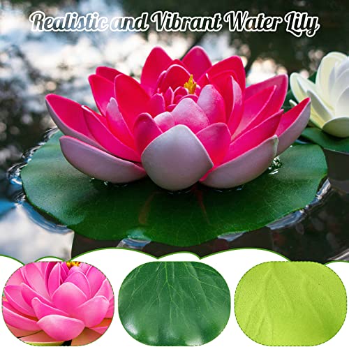 Artificial Lotus Flowers Water Lilies for Pond Pool, 10 Pcs Realistic Floating Foam Lotus Flowers with Lily Pads for Ponds, 4" and 6" Large Lifelike Water Lilies for Fountain Garden Pond Decoration - color: Artificial Lotus