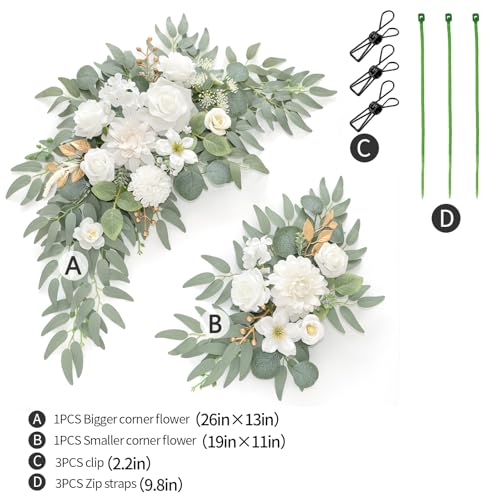 Faux Flower Swag Set of 2 for Wedding Welcome Signs Floral Swag Wedding Reception Ceremony Signs Decor (A-White) - color: A-white