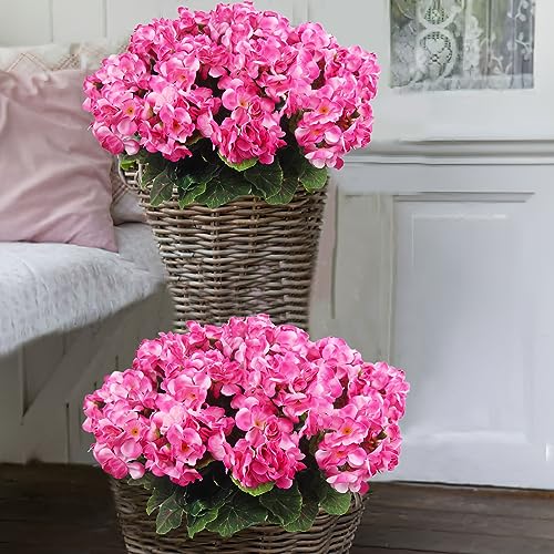 CISDUEO 4 Pcs Artificial Geraniums Silk Flowers Outdoor Artificial Geranium Bush Pink Faux Flowers Geraniums for Floral Home Decor Outdoor Indoor Garden Patio Grave Cemetary Vase Table Centerpiece - color: Pink