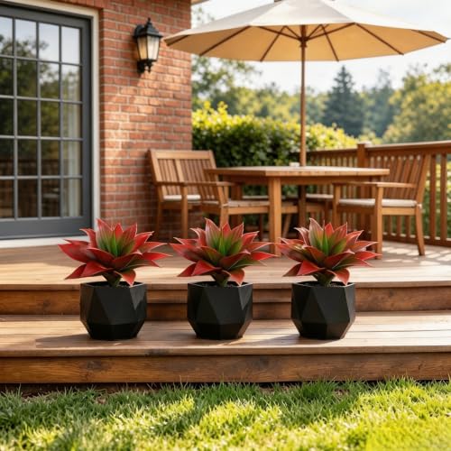 2 Pack 16 Inch Artificial Agave Plant - Large Faux Succulent Steams for Indoor Outdoor Decorating, UV Resistant Realistic Tropical Greenery for Garden Front Porch Aesthetic Decor - 18 Leaves, Red - color: Red, size: 16"- 2pcs