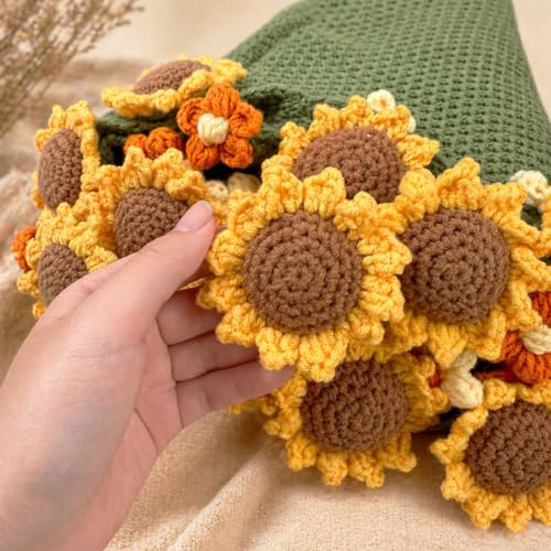 Crochet Flower Bouquet Throw Blanket, Cute Romantic Gift for Her Girlfriend Mom Mother’s Day Valentine Wedding Anniversary Birthday (Green Sunflower, 40 inches) - color: Green Sunflower, size: 40 inches