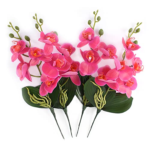 Artificial Phalaenopsis Flowers 4 Pcs, 15” Fake Silk Orchids with Stem Leaves for Home Office Wedding Party Décor (Rose) - color: Rose