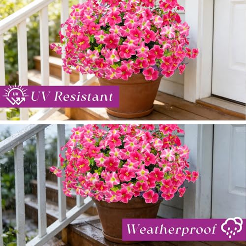 Artificial Flowers for Outdoors Decoration, 12 Bundles Fake Silk Morning Glory with Faux Plastic Eucalyptus UV Resistant for Outside Front Door Porch Planters Patio Garden Decor (MultiColor 5) - color: Multicolor 5