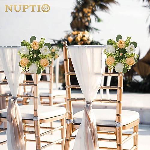 NUPTIO Small Flower Rings for Centerpieces: 9.05 Inch Champagne & White Candle Wreath 10 Pcs for Wedding Party Christmas Table Decorations - Spring Summer Front Door Porch Decor - color: Champagne & White, size: Dia 9.05"-10pcs