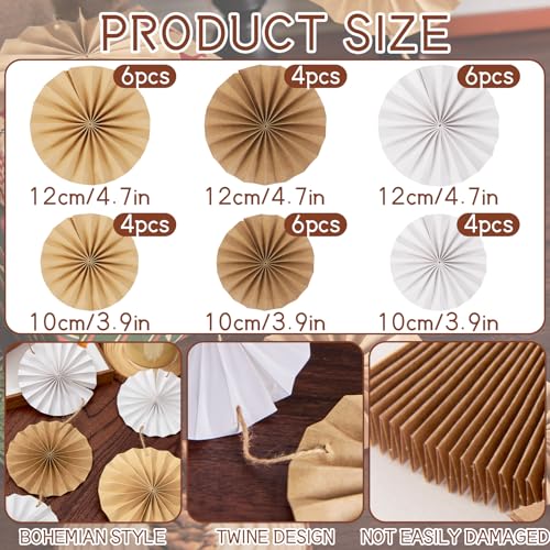 Easy Joy Boho Hanging Paper Fans Neutral Rustic Paper Fans Garland White Brown Party Decorations for Boho Party Baby Shower Birthday Wedding Bridal Classroom Decor - color: Boho