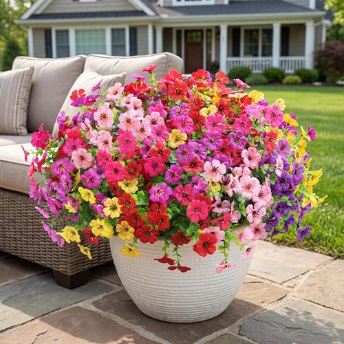 Artificial Flowers for Outdoors, Fake Faux Plants Outside Realistic Spring Summer Decor, UV Resistant Silk Flowers for Home Porch Garden (12, Mix 6color) - color: Mix 6color