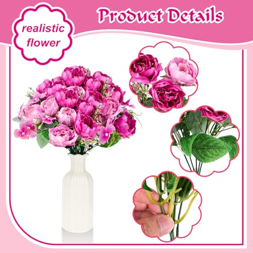 Olgaa 12 Bundles Peonies Artificial Flowers Fake Peony Bouquet Faux Peonies Flowers Bulk with Stems Flower Balls for Centerpiece Table Decorations Wedding Bridal Floral Arrangement (Rose Red) - color: Rose Red