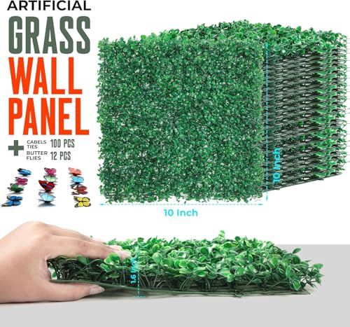 12Pcs Artificial Grass Wall Panels - 20”x20” Grass Backdrop Wall, UV Protected Greenery Decor for Indoor Outdoor Use (20”x20” (12pcs)) - size: 20”x20” (12pcs)