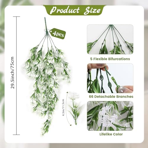 RECUTMS Artificial Hanging Plants 4 Pcs Ferns Plants Large Faux Artificial Hanging Plants Wall Plants Fake Ivy Room Decor Home Garden Wedding Party Indoor Outdoor Decorations(White) - color: Style1-white