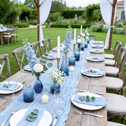 UPBUD Glass Blue Bud Vases Set of 12, Mini Flower Vase for Centerpieces, Small Glass Vases in Bulk for Bridal Shower Decorations, Vintage Vase for Wedding, Party, Graduation, Home Table Décor - color: Standard-blue, size: 12pcs