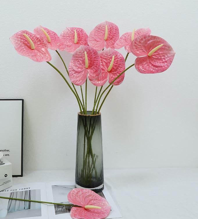 8 Pcs 23-5/8 inch Artificial Anthurium Flowers Real Touch Fake Flower for Table Centerpieces Arrangement and Bridal Wedding Festival Decor Flower Arrangement (Pink) - color: Pink
