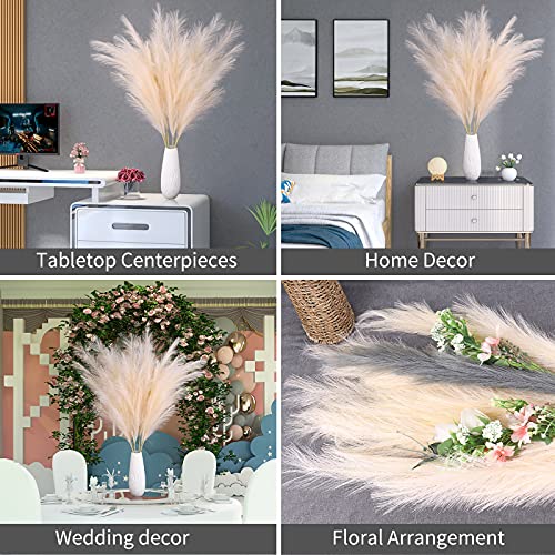 Faux Pampas Grass 6 Stems, Artificial Pampas Grass - 43 inch Total Extra Large Pompass Grass Tall Pompous Boho Flower Arrangement and Floor Vase Filler Home Decor for Room Wedding Party (Black) - color: Black