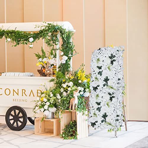 6 Pcs Flower Wall Panel Floral Backdrop,24 * 16in Artificial Flower Wall Panels White Flower Wall Decor Silk Fabric for Wedding Party Room Home Decor& Wall Decoration (White) - color: White