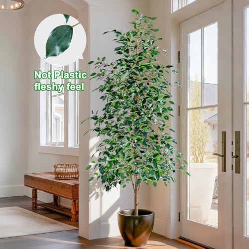 Bailikang 6FT Artificial Ficus Trees Indoor Faux Trees Indoor Fake Floor Plants Tall Artificial Tree with White Pot Faux Tree Fake Indoor Tree Silk Plants Artificial Trees for Home Decor Indoor - color: Green Leaf With White Pot, size: 6ft