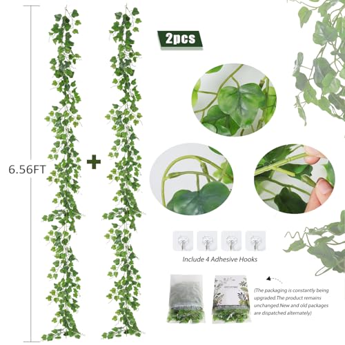 RECUTMS Artificial Vines Ivy Garland 2Pcs 6Ft Fake Hanging Vine Plants Faux Green Grape Leaves Greenery Indoor Outdoor Home Office Garden Wedding Jungle Beach Birthday Party Arch Table Spring Decor - color: Emerald Green