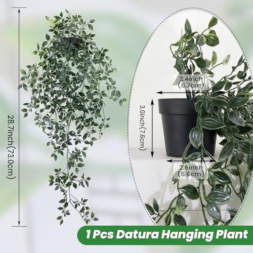LOYWREE Small Artificial Hanging Mandala Plant with Pot Faux Plants Indoor Fake Small Potted Plant 28.7-in Long Faux Vine Shelf Decor Ideal for Indoor Outdoor Home Office Decoration (Black Pot) - color: Mandala, size: 1Pack