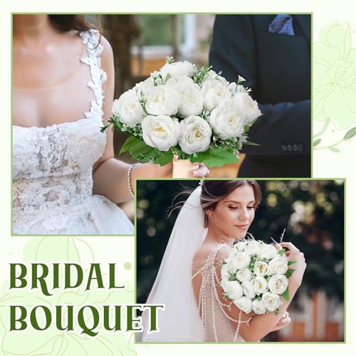 8 Pack White Peonies Artificial Flowers, Fake Silk Hydrangea Bouquet for Bridal Wedding Home Table Decor Reusable Dining Opening Ceremony Birthday Arrangement Faux Floral - color: White