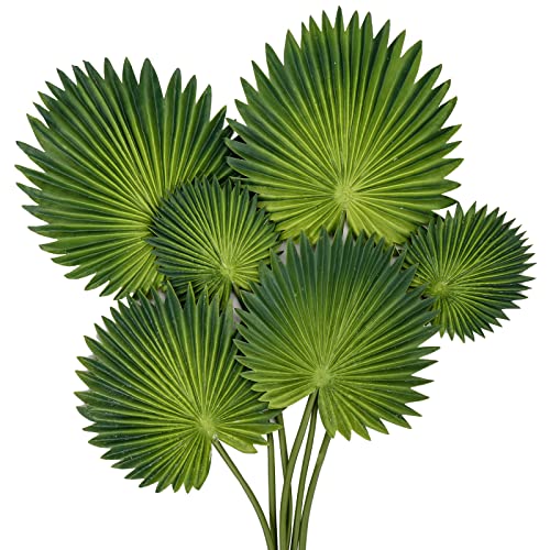 DILATATA Pu Foam Green Artificial Palm Leaves Faux Palm Tropical Leaves Fake Palm Fronds for DIY Wedding Bouquets Fake Leaves for Centerpieces Arrangements Bridal Shower Palm Leaf for Home Decor-6Pcs - color: Green
