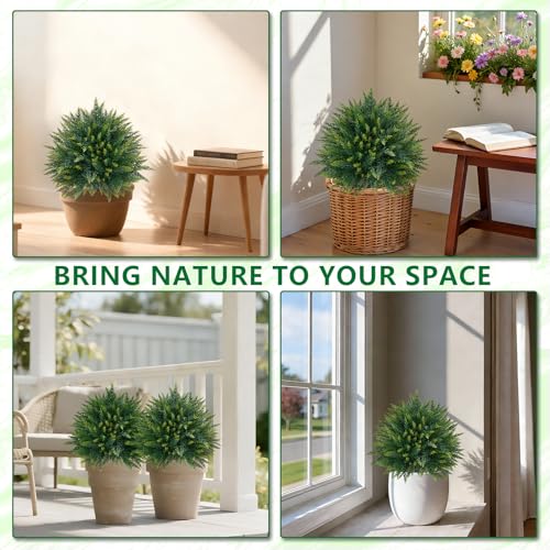 Artificial Cedar Topiary Trees with Ground Spike, 4 Pieces Fake Pine Shrubs Bushes, UV Resistant Faux Evergreen Cypress Tree Plants for Indoor Outdoor Planters Front Porch - color: Cedar Ball 4pcs